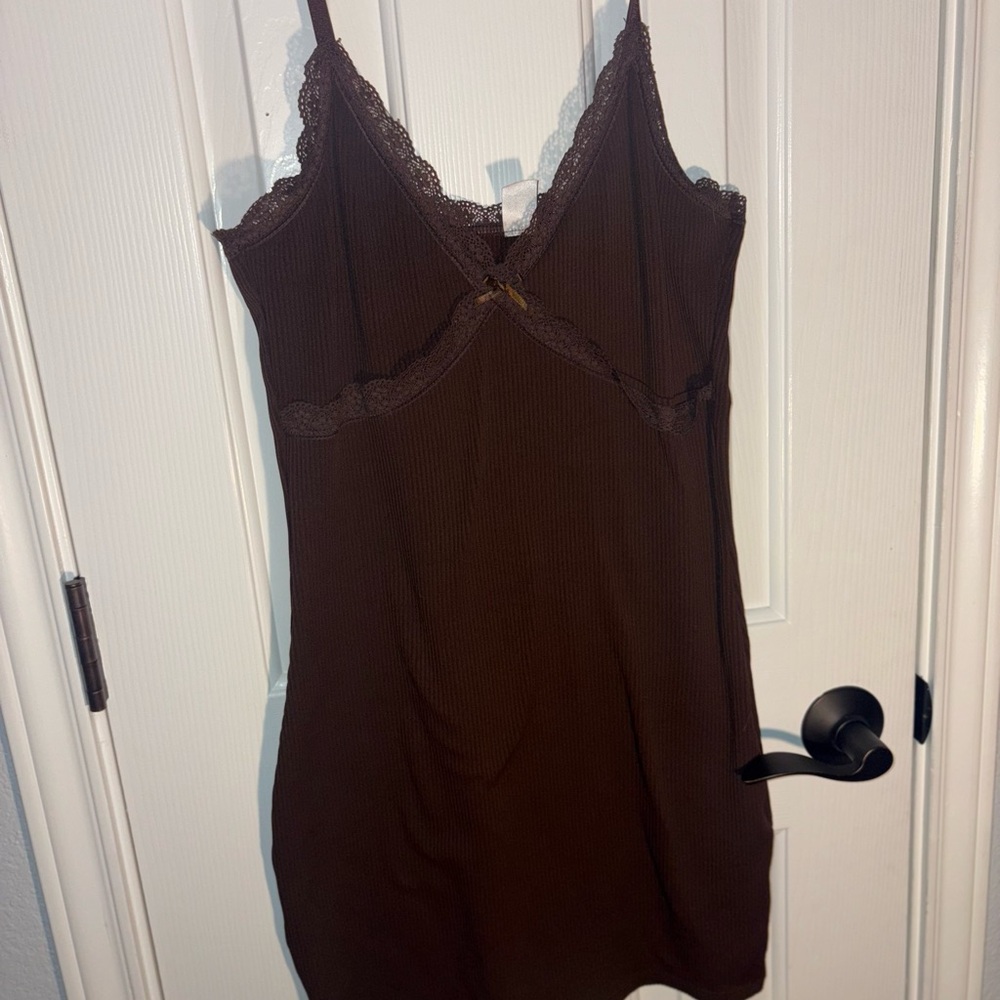 Brown Lace Trim Tight Dress